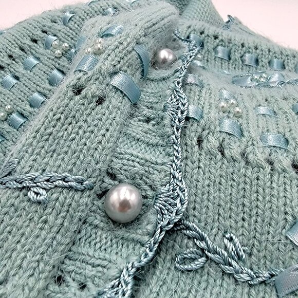 Vtg 90s Cottage core Gramma core Knitted Sleeveless Cardigan Vest - Picture 11 of 14